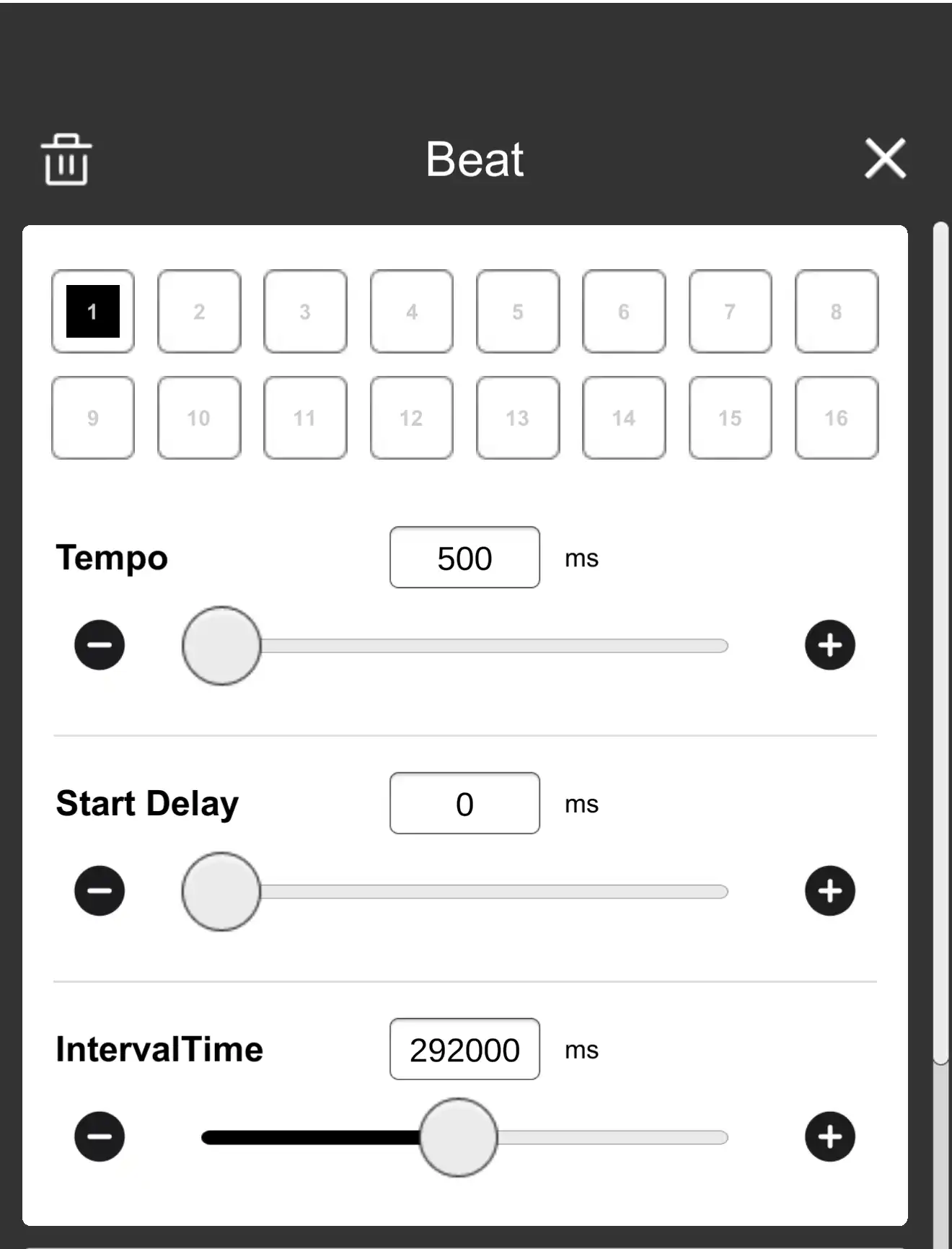 Beat sound source settings panel